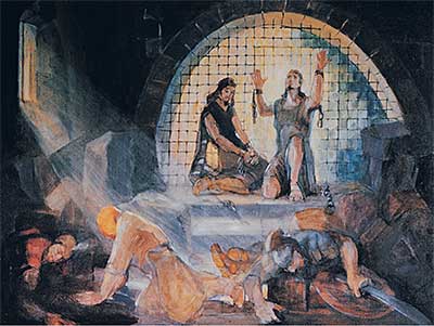 Alma and Amulek in prison. Painting by Minerva Teichert.