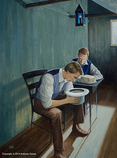 Joseph Smith Translating the Plates. Painting by Anthony Sweat.