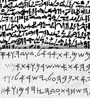 Comparison of Egyptian Hieratic (top) with Paleo Hebrew (bottom)