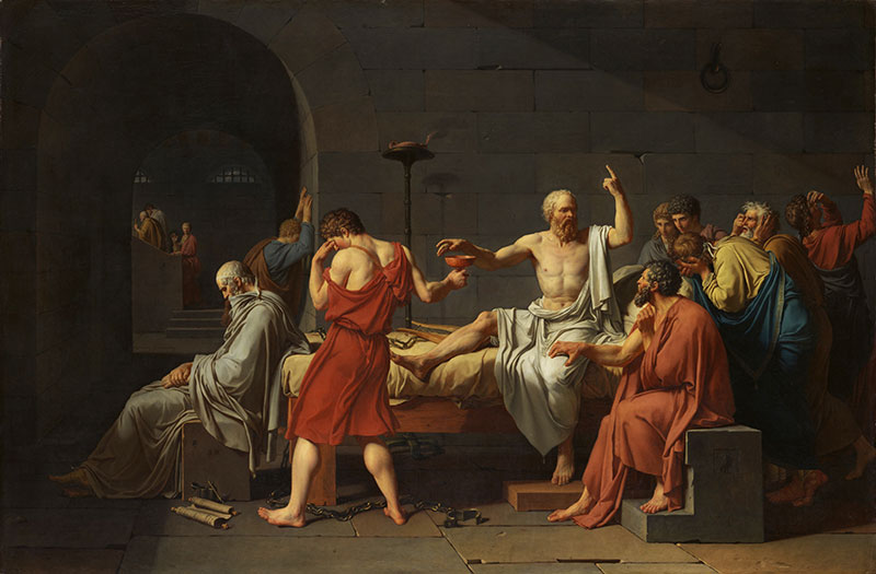 The Death of Socrates by Jacques-Louis David. Image via Wikimedia Commons.