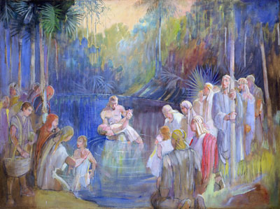 Alma Baptizes in the Waters of Mormon by Minerva Teichert