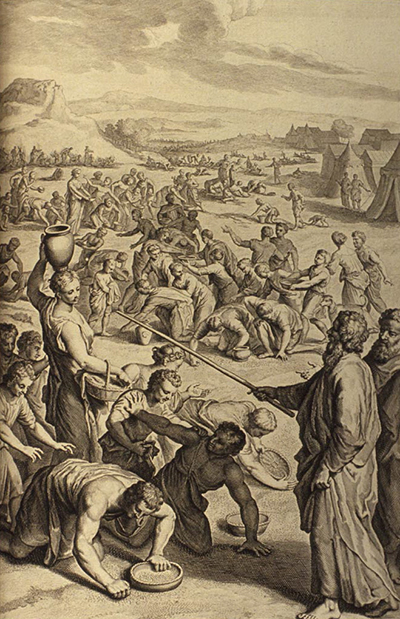 The Israelites Gather Manna in the Wilderness. Image via Wikimedia Commons.