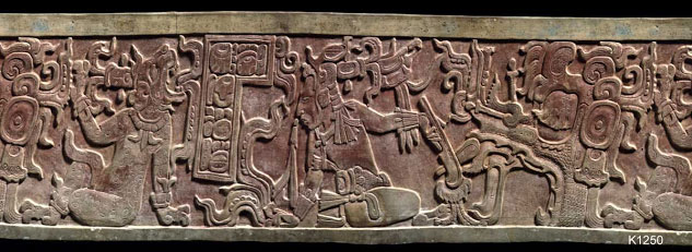 This Maya Vase depicts a set of three deities representing a deity complex. Maya Vase K1250 from the Kimbell Art Museum