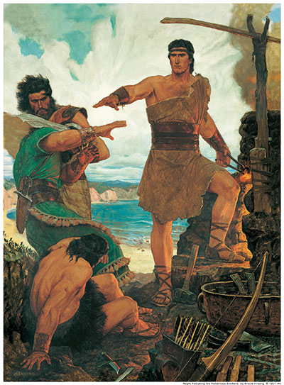 Nephi Rebuking His Rebellious Brothers by Arnold Friberg.