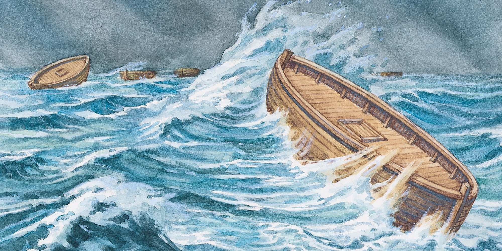 Painting of Jaredite barges by Robert T. Barrett. Image via lds.org.