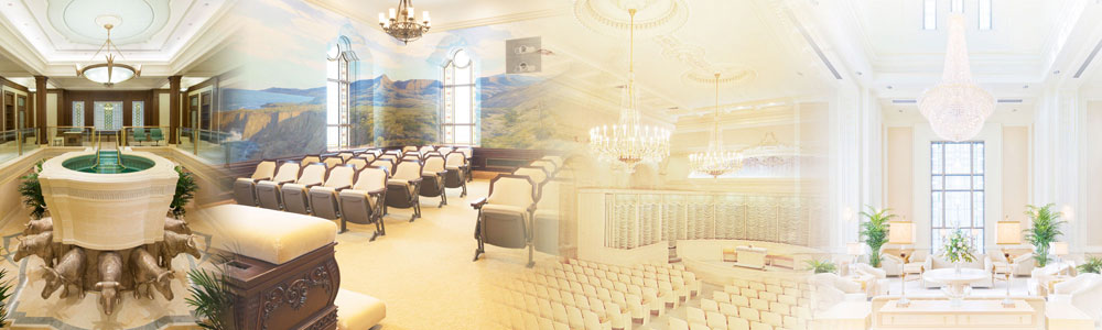 Alma's discourse featured themes that reflect temple teachings. Images of rooms inside an lds temple.