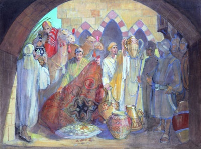 After a period of peace and prosperity, the Nephites were caught in the snares of pride. Treasures in Exchange for the Plates of Brass by Minerva Teichert.
