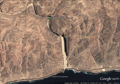 Screenshot from Google Earth pinning a possible location for the Valley of Lemuel