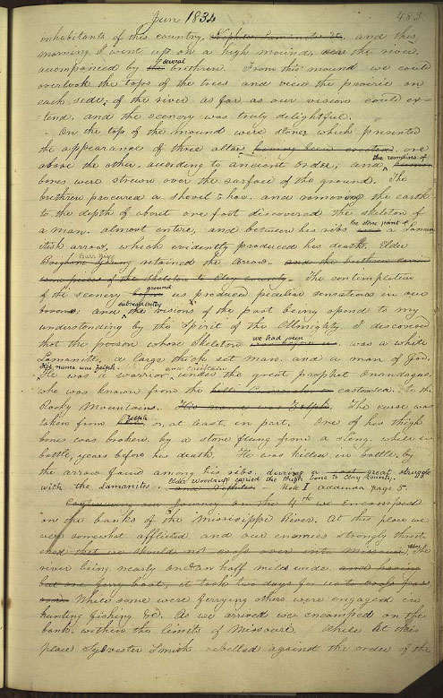 Image from Joseph Smith Papers in History, 1838–1856, vol. 1–A, p. 483. Handwriting of Willard Richards