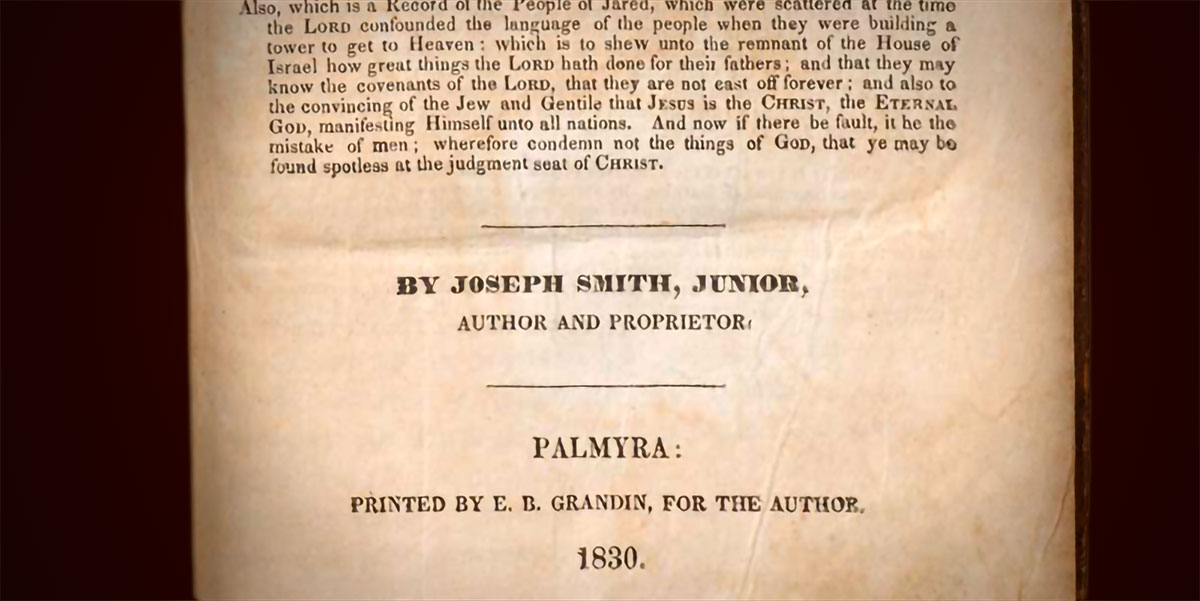 The Title Page of the 1830 Edition of the Book of Mormon. Image via history.lds.org.