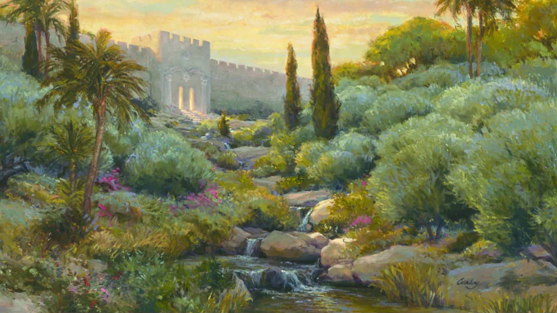 A painting by Linda Curley Christensen of a gate in Jerusalem known as the Beautiful Gate.