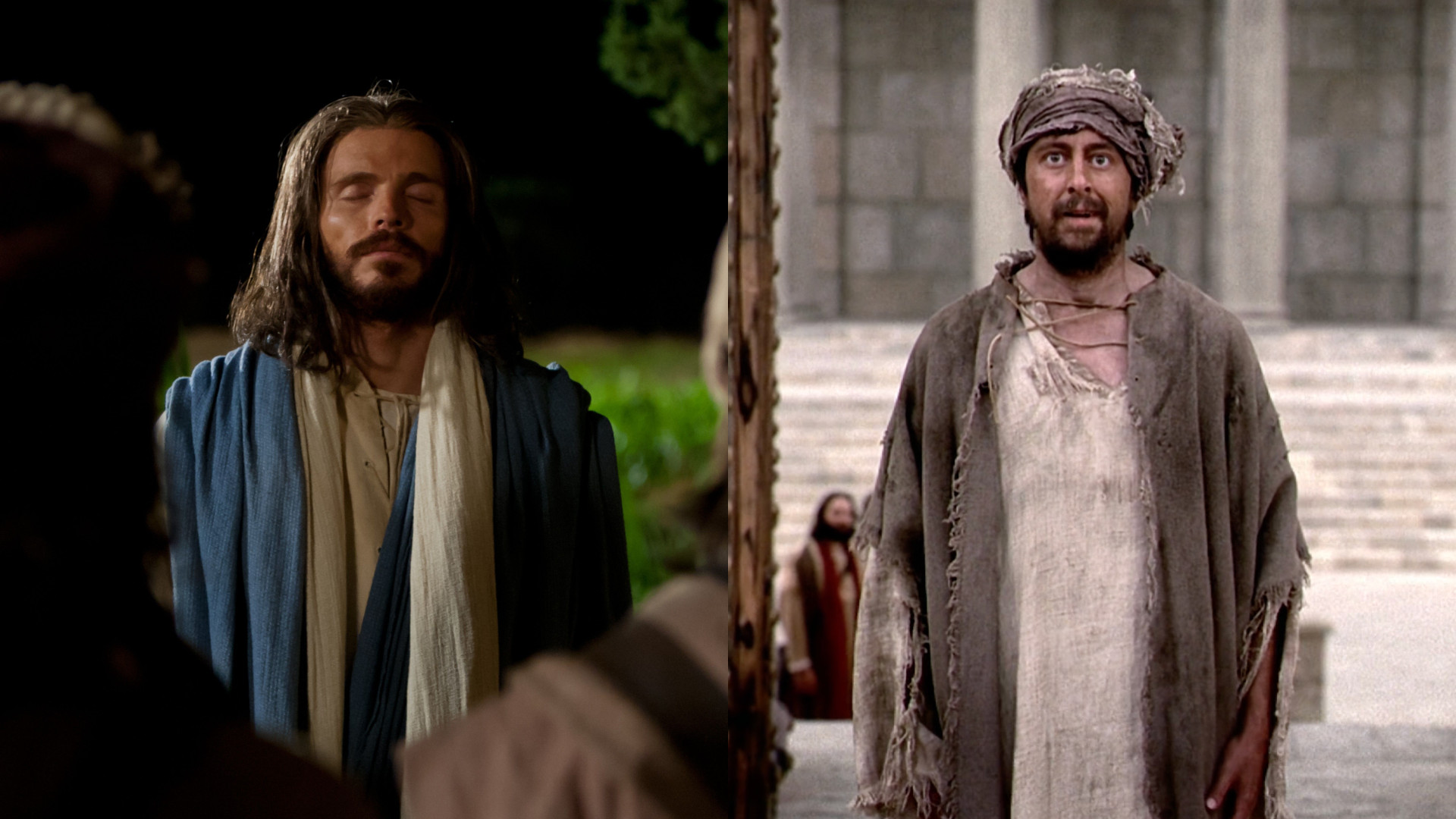 On the left, Jesus offers his intercessory prayer for his disciples, on the right, a formerly crippled man healed by Peter enters the temple for the first time. Images courtesy The Church of Jesus Christ of Latter-day Saints.