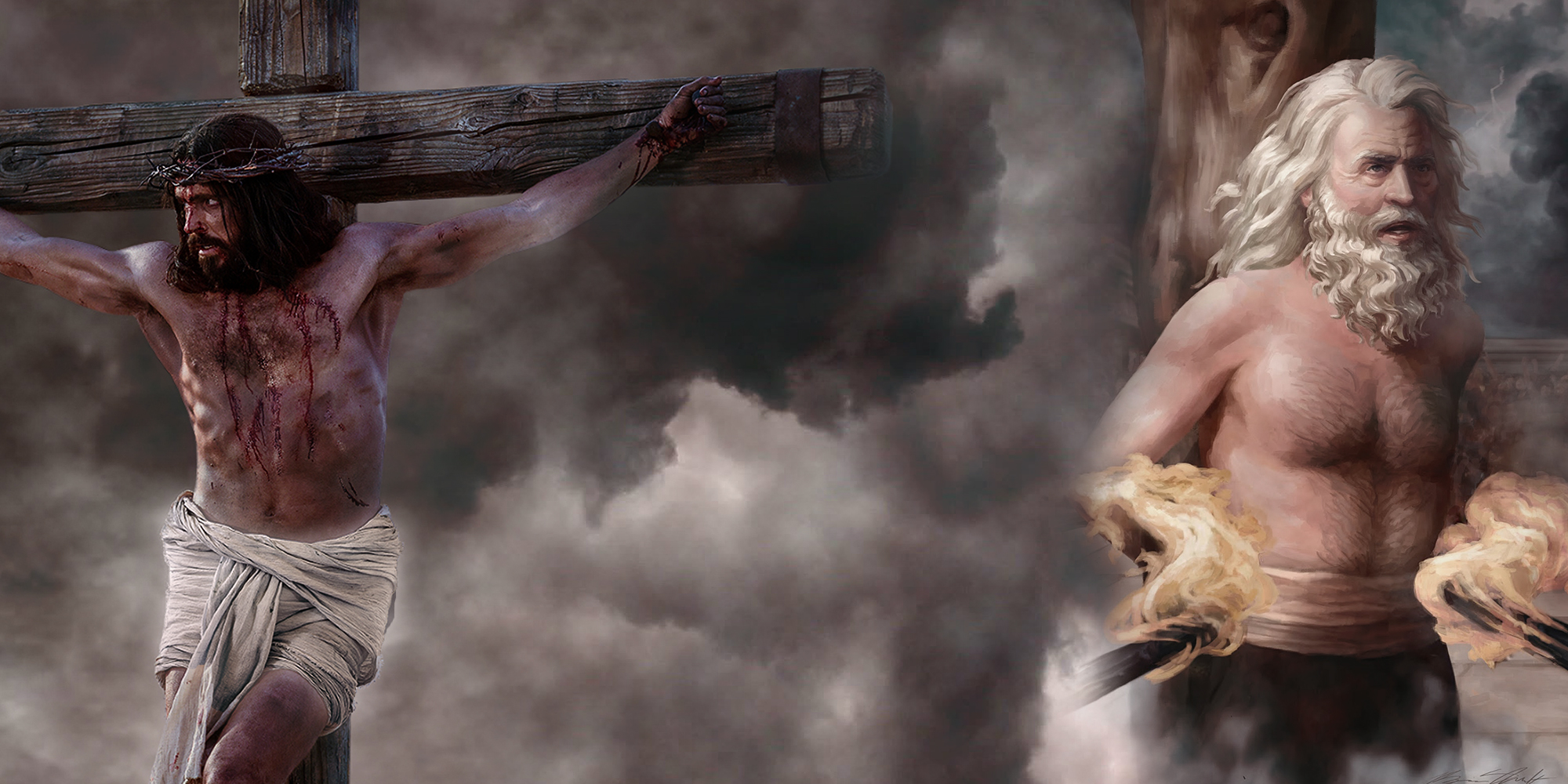 Image by Book of Mormon Central, featuring Abinadi by Briana Shawcroft and Jesus Christ on the Cross via lds.org