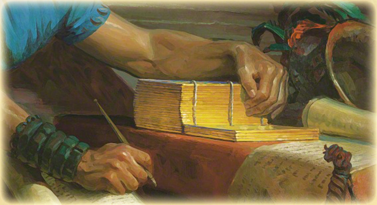 Mormon Abridging the Plates by Tom Lovell