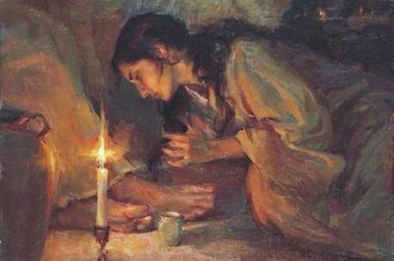 Painting of woman washing Jesus' feet with tears. Image via Wikimedia Commons.