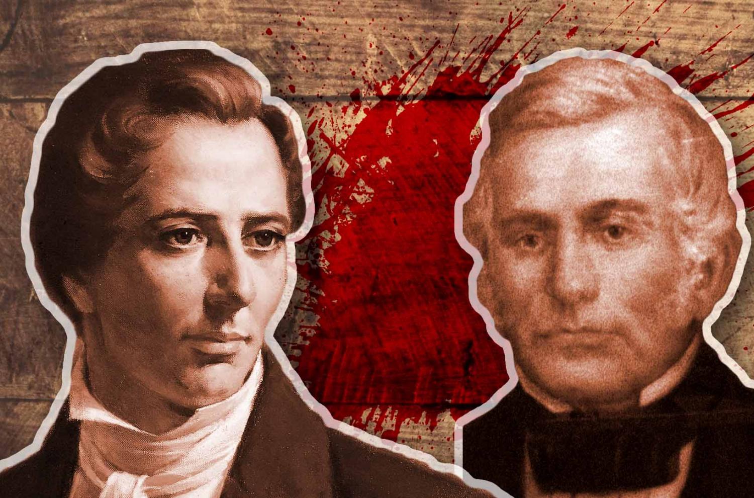 Portraits of Joseph Smith and Lilburn Boggs.