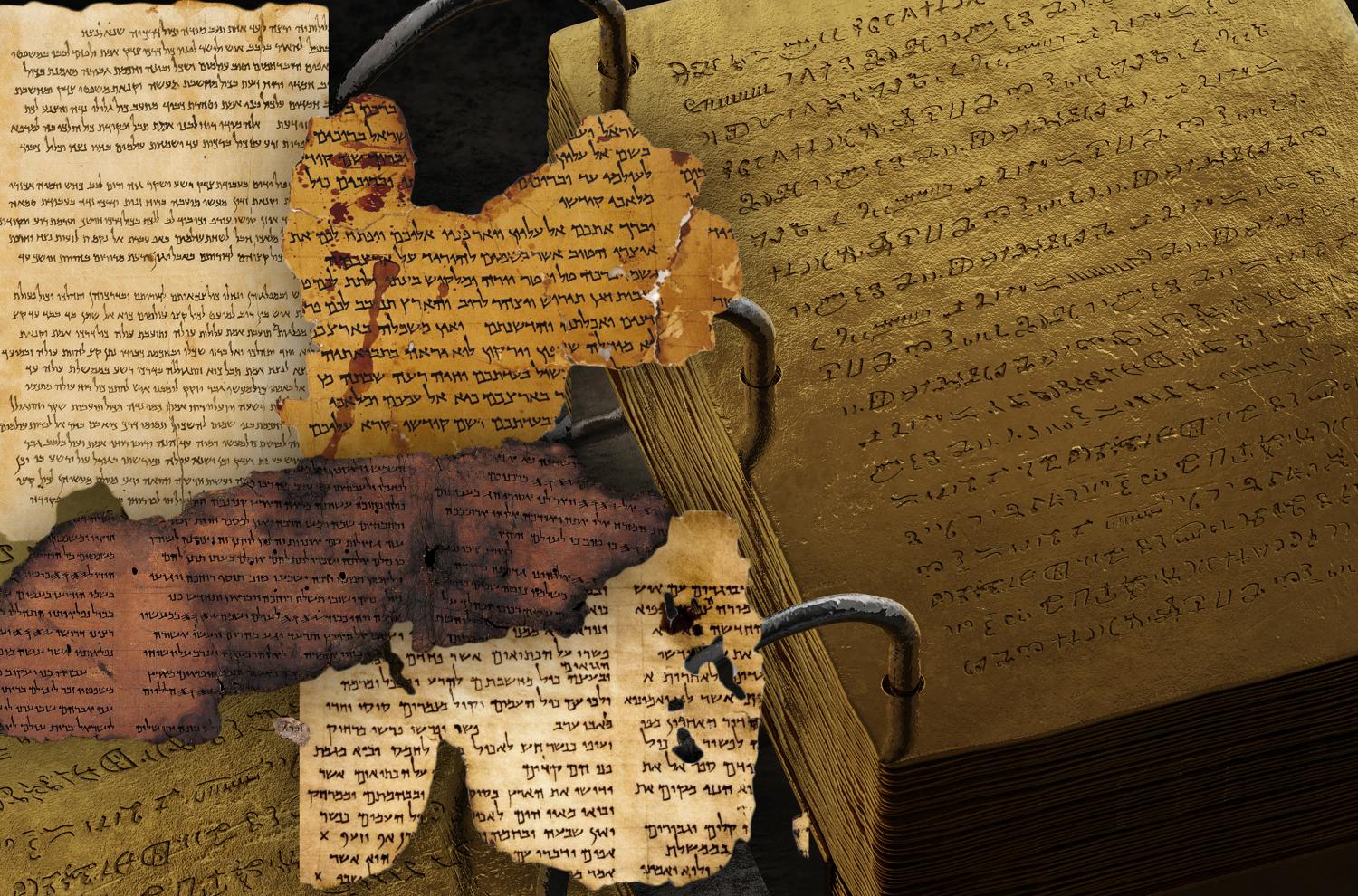 3D Rendering of Gold Plates by Laci Gibbs. Fragments of the Dead Sea Scrolls.