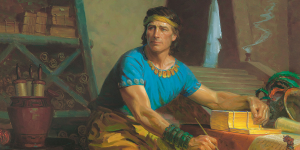 Mormon Abridging the Plates by Tom Lovell. Image via LDS Media Library