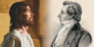 Left, a painting of Joseph in Egypt by an unknown painter. Right, a drawing of Joseph Smith by Dan Weggeland. Images courtesy The Church of Jesus Christ of Latter-day Saints.