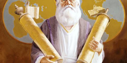 The Prophet Ezekiel holding the records of two nations. Artwork by Lyle Beddes, via LDS Seminary Files.