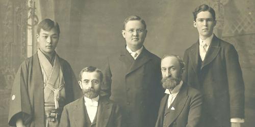Elder Alma Taylor, Heber J. Grant, and Fellow Missionaries via Gospel Media Library