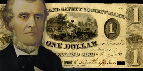 Retrato de Martin Harris por Lewis A. Ramsay. Billete de un dólar de la Sociedad de Seguridad Financiera de Kirtland.