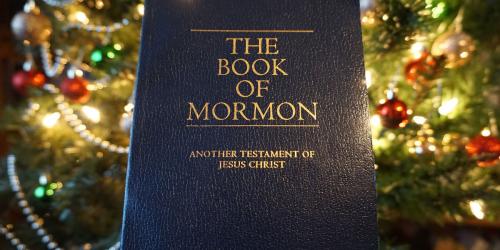 Book of Mormon with christmas tree
